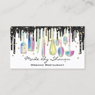 QRCode Chef Kitchen Drips Logo Knife Holograph Bar Business Card