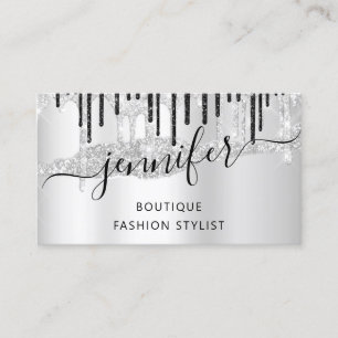 QRCode Logo Abstract Online Shop Silver Grey Drip Business Card