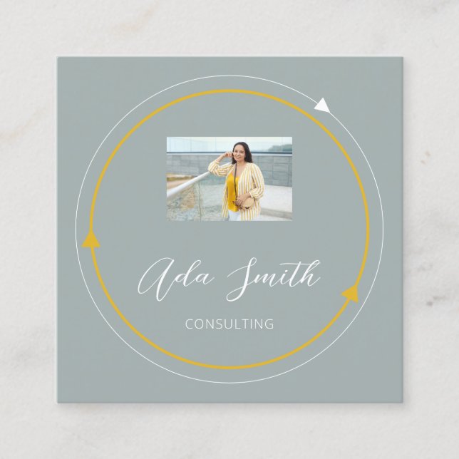 QRCode Logo Custom Custom Photo Frame Blue Aqua Square Business Card (Front)