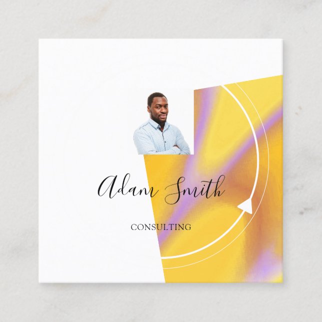 QRCode Logo Custom Custom Photo Yellow White Square Business Card (Front)