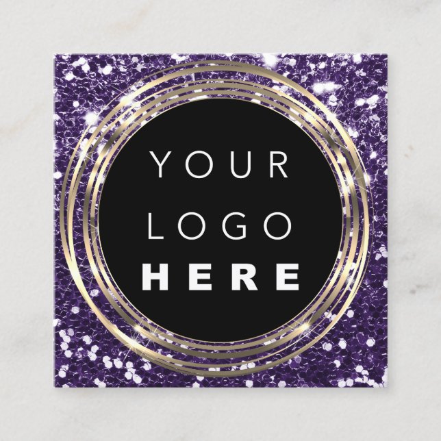  QRCode Logo Online Shop Frame Gold Glitter Purple Square Business Card (Front)