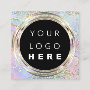QRCode Logo Online Shop Frame Gold Holographic Square Business Card