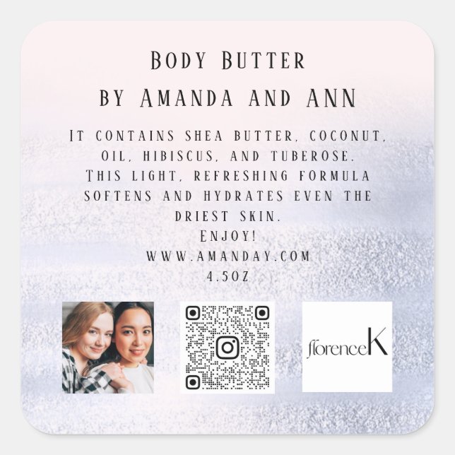 QRCODE LOGO PHOTO PRODUCT DESCRIPTION Blue Pink Square Sticker (Front)