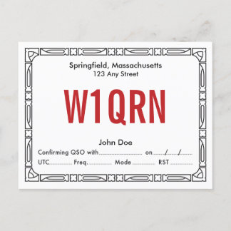 QSL Card Retro Art Deco Red Text