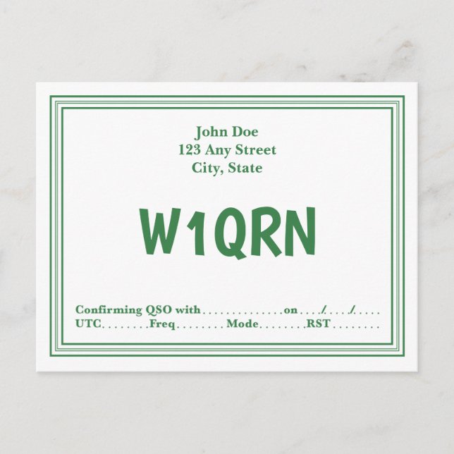 QSL Card Retro Green Line Border (Front)
