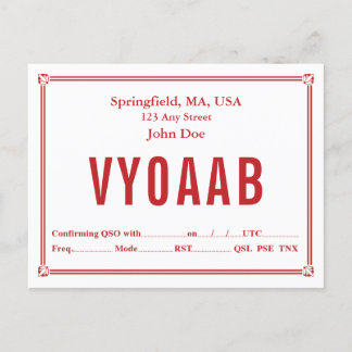 QSL Card Retro Red Border Corner Ornaments