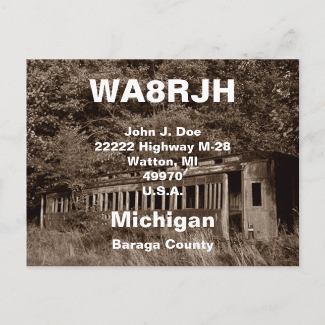 QSL Postcards HAM Radio Ops Abandoned Train Car (Front)