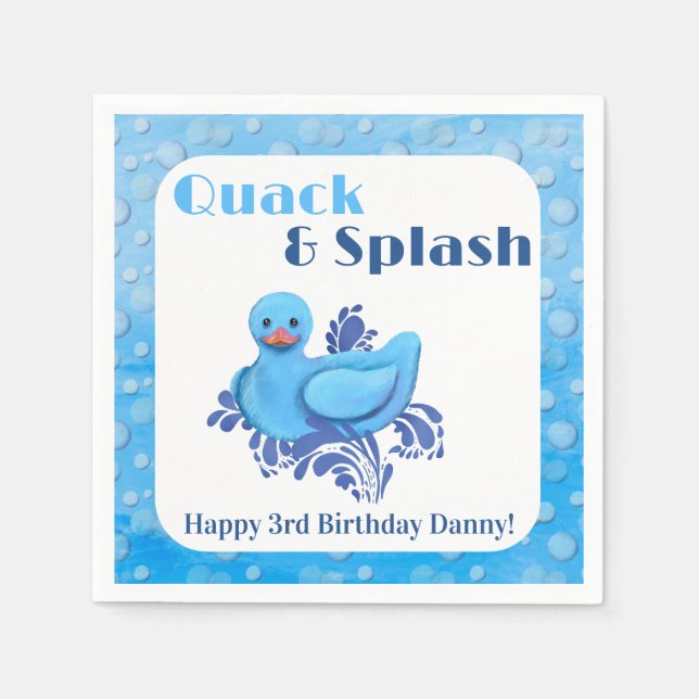 Quack and Splash Duck 3rd Birthday Invitation Napkin (Front)
