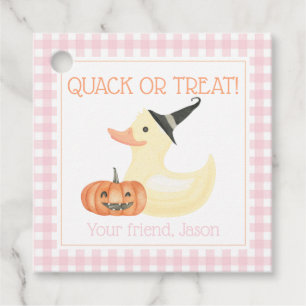 Quack or Treat Duck Cute Pink Halloween Kids Favour Tags