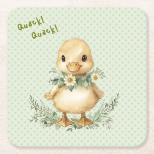 Quack! Quack! Says the Duck! Baby Shower Square Paper Coaster