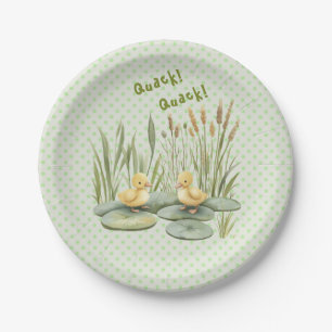 Quack! Quack! Says the Duck in Gingham Check Bow Paper Plate