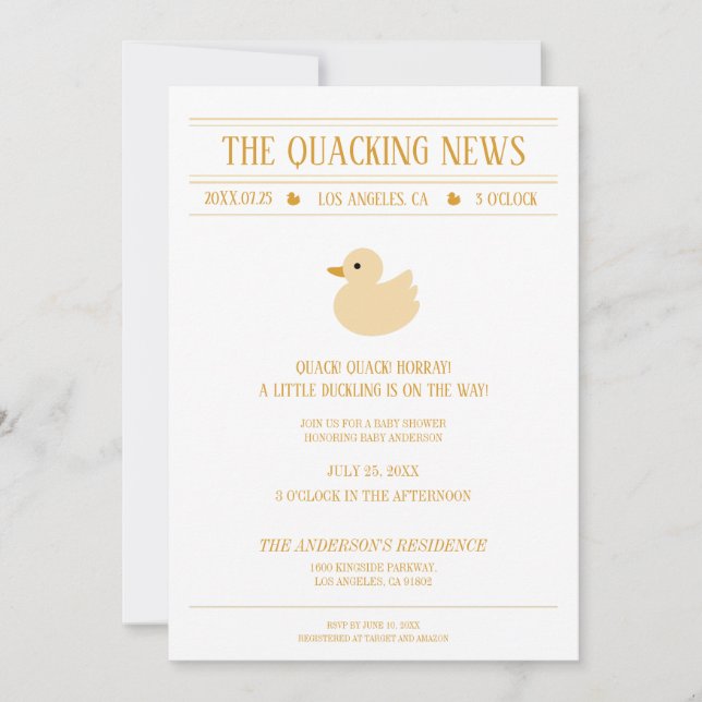 Quacking News Duck Baby Shower Invitation (Front)