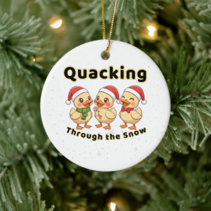 Quacking Through the Snow Funny Kawaii Duck Ceramic Tree Decoration
