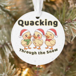 Quacking Through the Snow Funny Kawaii Duck Ornament