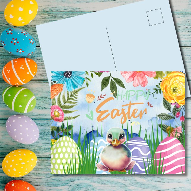 Quacktastic Duckling Easter with Flowers Holiday Postcard (Creator Uploaded)