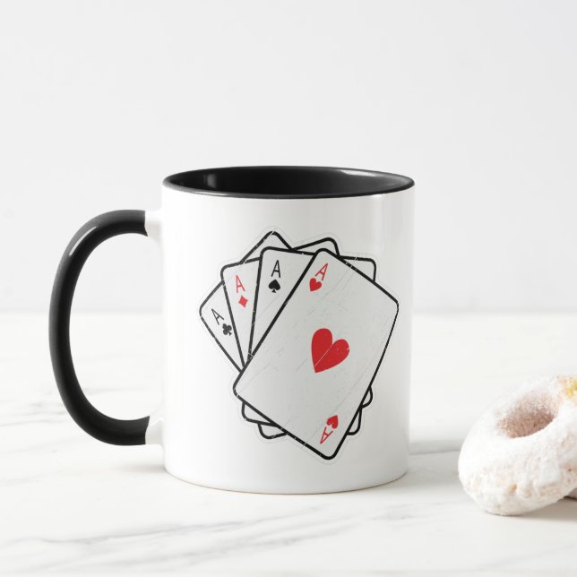 Quad Aces: All 4 Lucky Ace Cards Mug (With Donut)