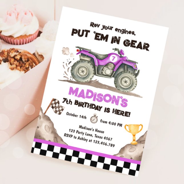 Quad ATV Dirt Track Off Road Racing Girl Birthday Invitation (Creator Uploaded)