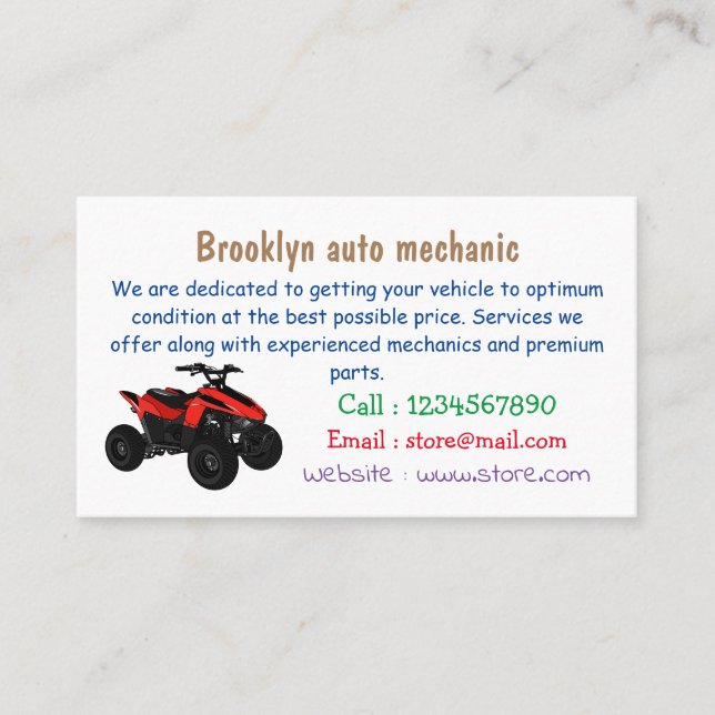 Quad bike atv cartoon illustration business card (Front)