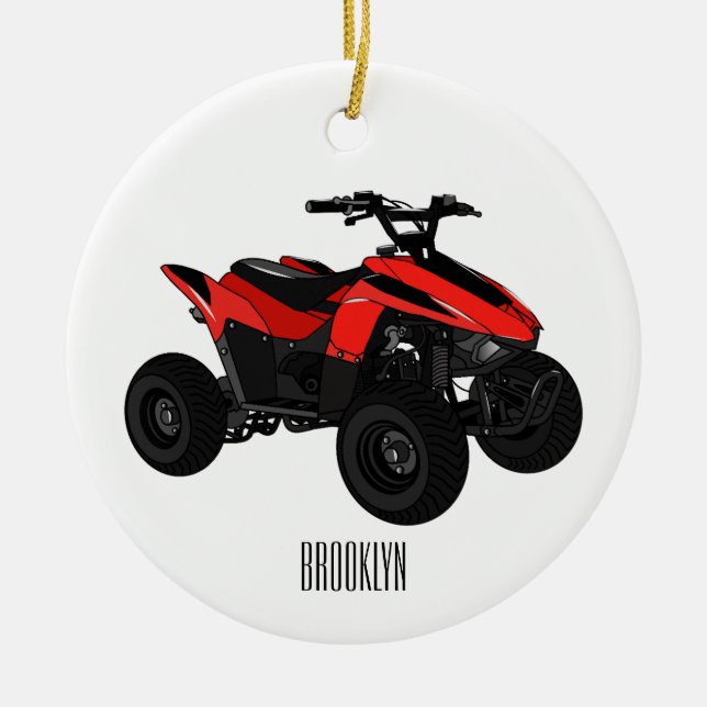 Quad bike atv cartoon illustration  ceramic tree decoration (Front)