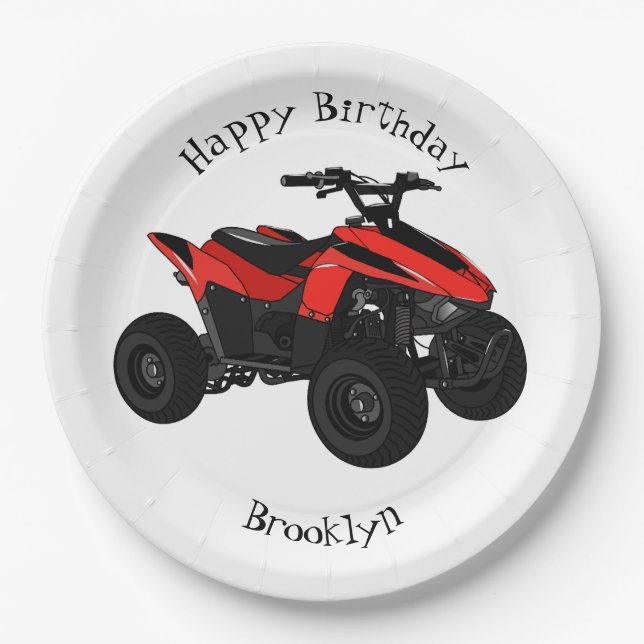 Quad bike atv cartoon illustration paper plate (Front)