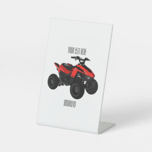 Quad bike atv cartoon illustration pedestal sign