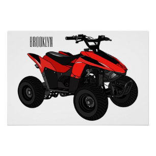 Quad bike atv cartoon illustration poster