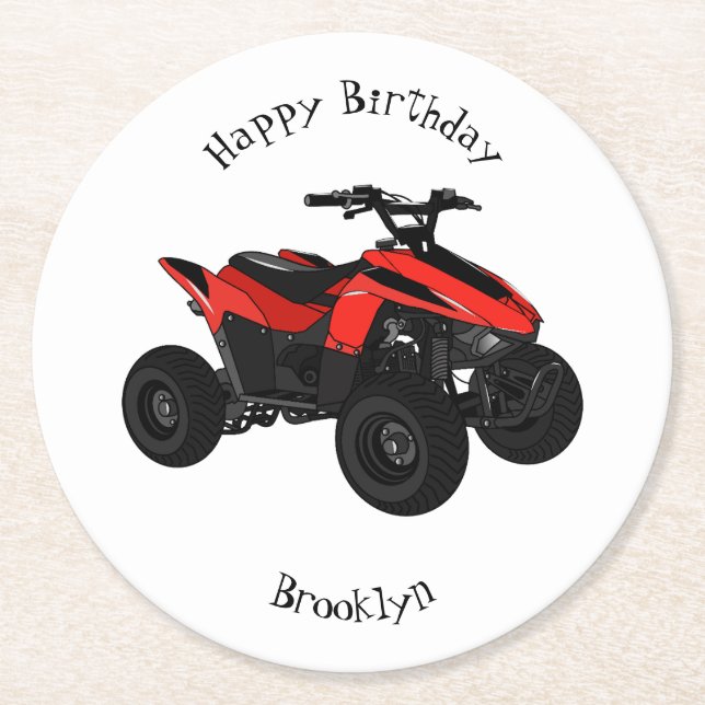 Quad bike atv cartoon illustration round paper coaster (Front)