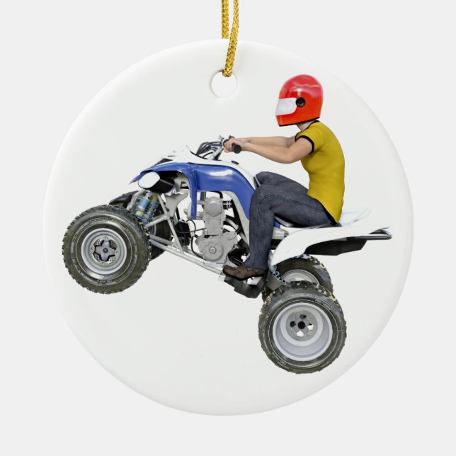 Quad Bike ATV in Side Profile Ceramic Tree Decoration (Front)