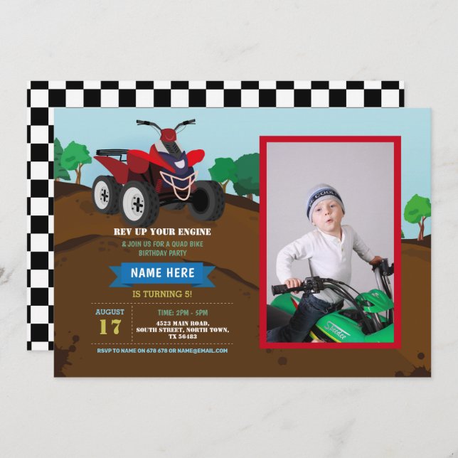 Quad Bike Birthday Invitation Riding Mud Fun Photo (Front/Back)