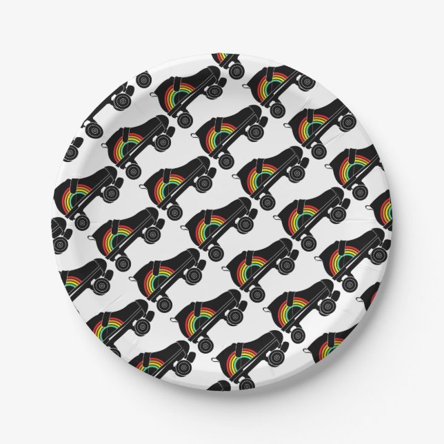 quad roller skate rainbow paper plate (Front)