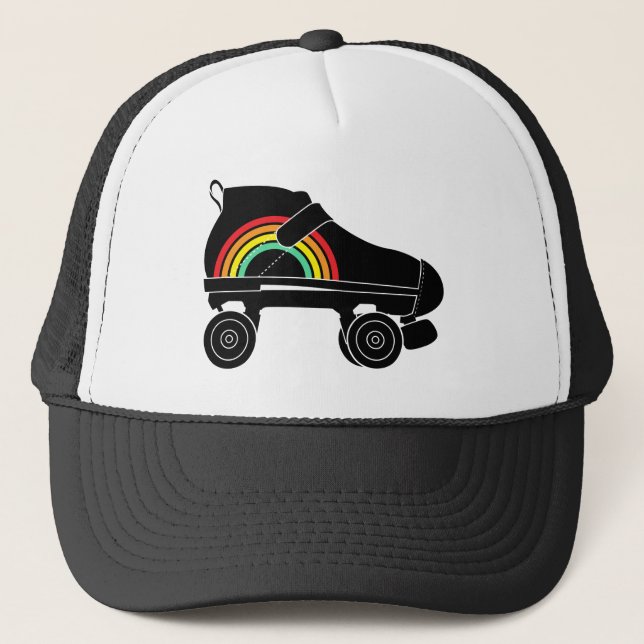 quad roller skate rainbow trucker hat (Front)