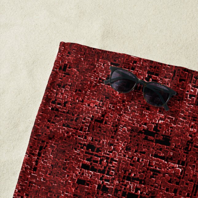 Quadrados pequenos vermelhos sobrepostos empapados beach towel (In Situ)