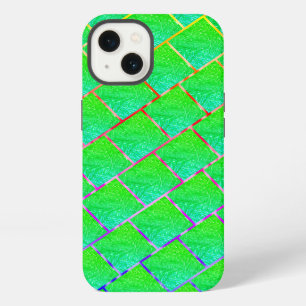 Quadrados verde azulado, linhas em três cores. iPhone 13 case