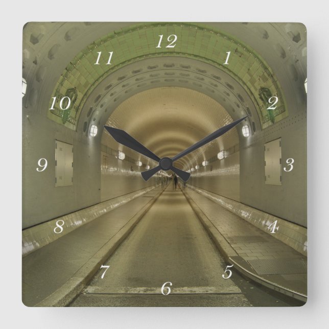 Quadratische Wanduhr Hamburg alter Elbtunnel Square Wall Clock (Front)
