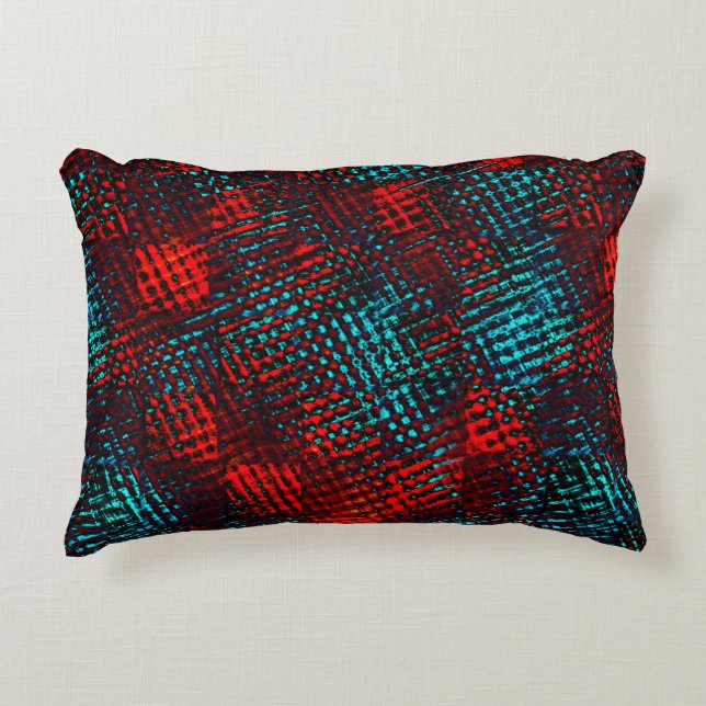 Quadriculados riscados em azul claro, cor vermelho decorative cushion (Front)