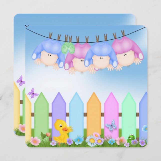 Quadruplet Baby Shower Invitation (Front/Back)