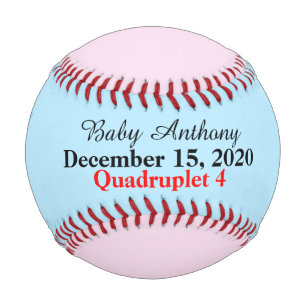 Quadruplet Boy Birth Stat Blue Pink Baseball