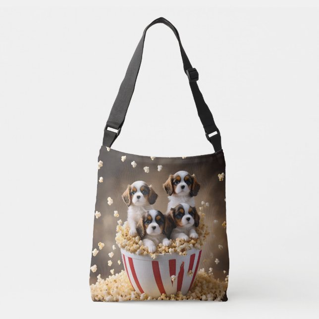 Quads Cavalier Spaniel Puppies In The Popcorn, Crossbody Bag (Front)