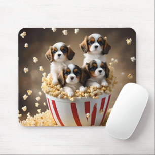 Quads Cavalier Spaniel Puppies In The Popcorn, Mouse Pad