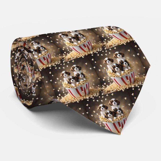 Quads Cavalier Spaniel Puppies In The Popcorn, Tie (Rolled)