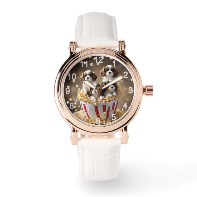 Quads Cavalier Spaniel Puppies In The Popcorn, Watch (Front)