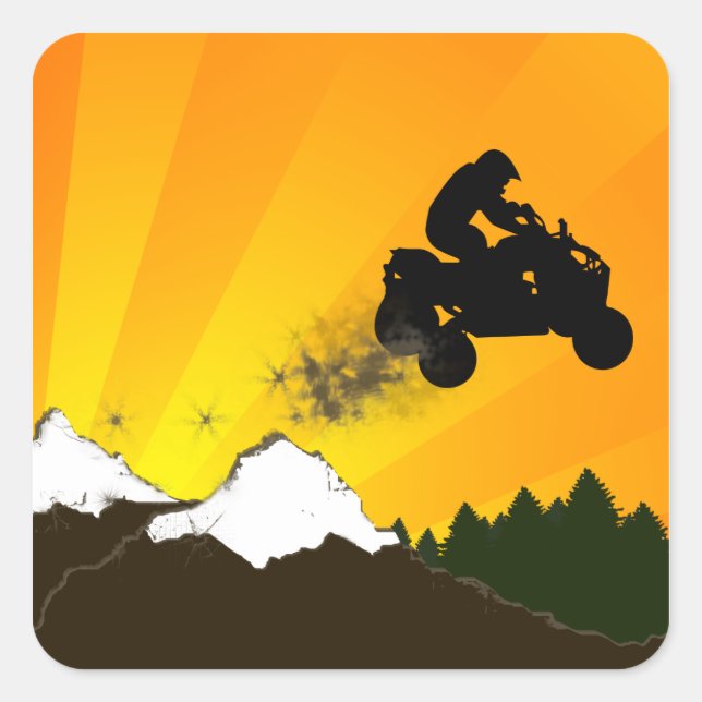 quads. orange sunset. square sticker (Front)