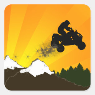quads. orange sunset. square sticker