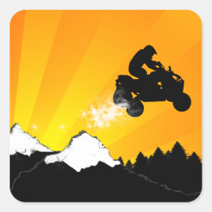 quads. orange sunset. square sticker
