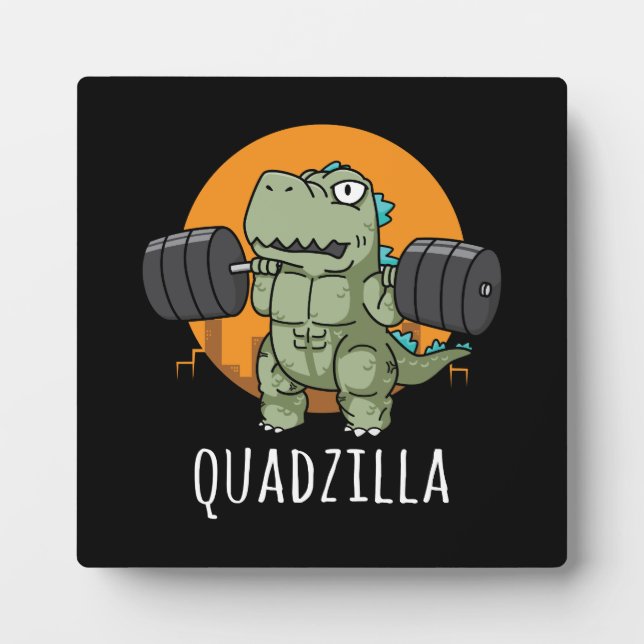 Quadzilla - Funny Gym Workout Cartoon, Squat Plaque (Front)