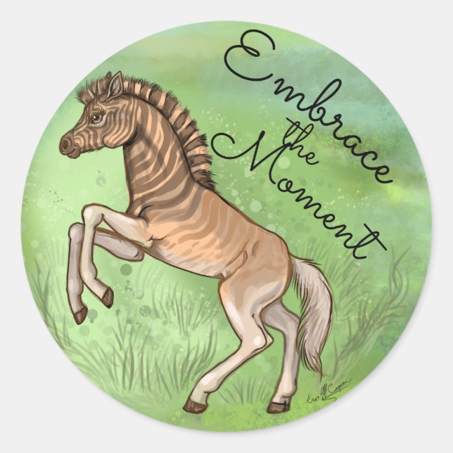 Quagga "Embrace the moment" Classic Round Sticker (Front)