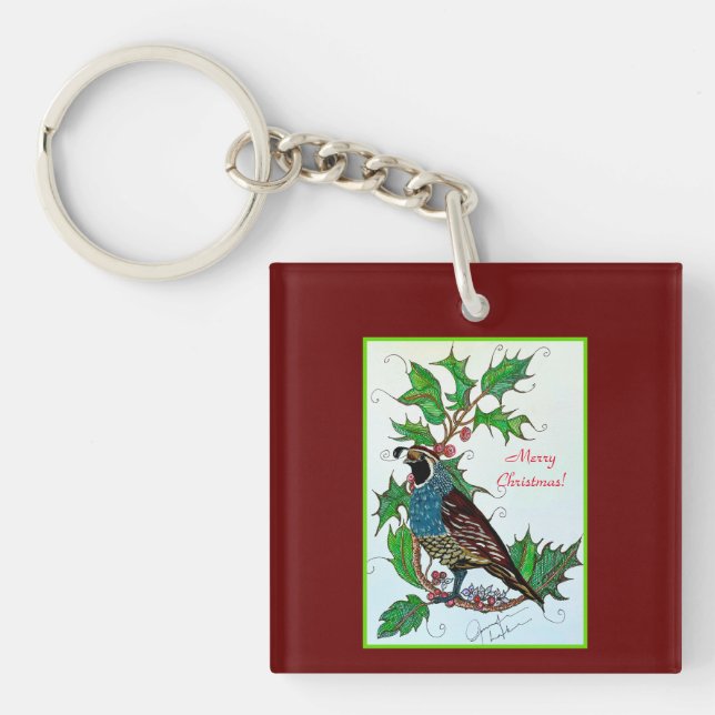 Quail Christmas Key Ring (Front)