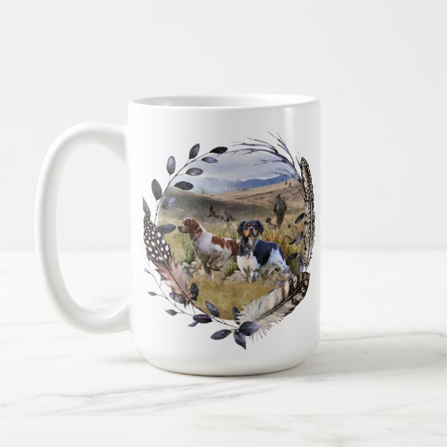 Quail Hunting with a Brittany Spaniels, Art  Coffee Mug (Left)