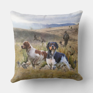 Quail Hunting with a Brittany Spaniels, Art  Cushion