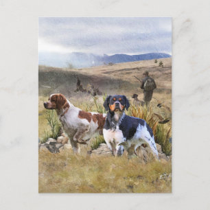 Quail Hunting with a Brittany Spaniels, Art  Holiday Postcard